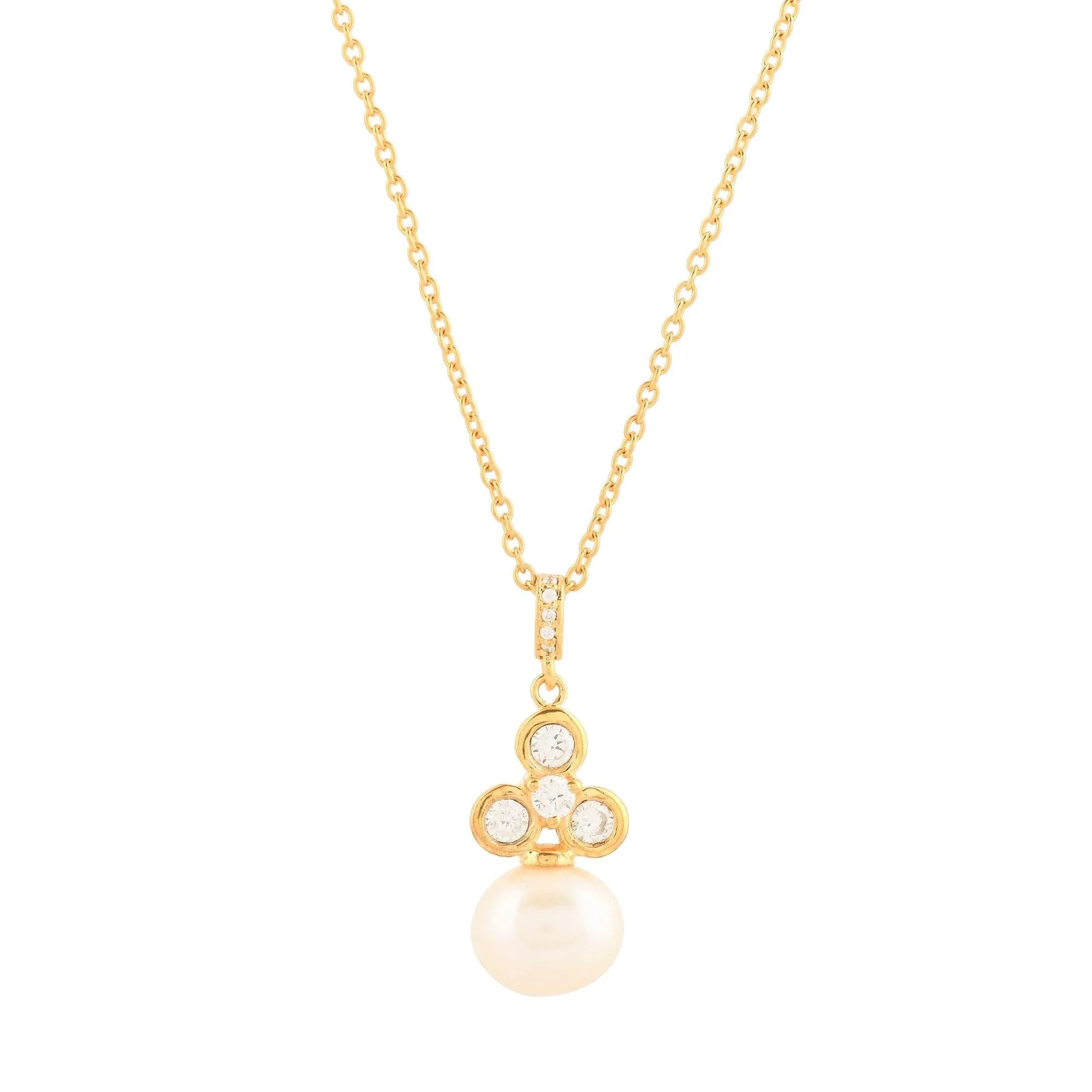 Elegant White Cz Pearl Silver Necklace - From Purl