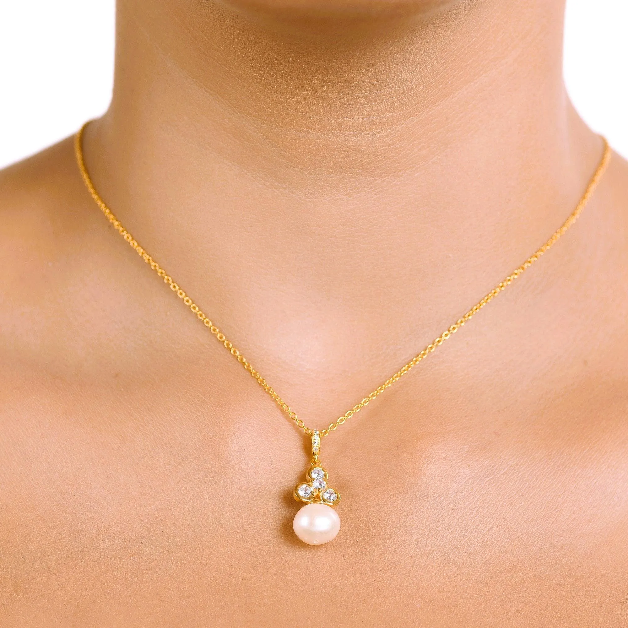 Elegant White Cz Pearl Silver Necklace - From Purl