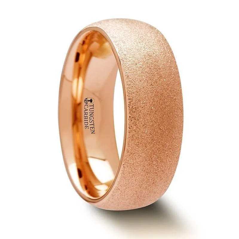 EMBER Domed Women's Rose Gold Plated Tungsten Carbide Ring with Sandblasted Crystalline Finish - 4mm
