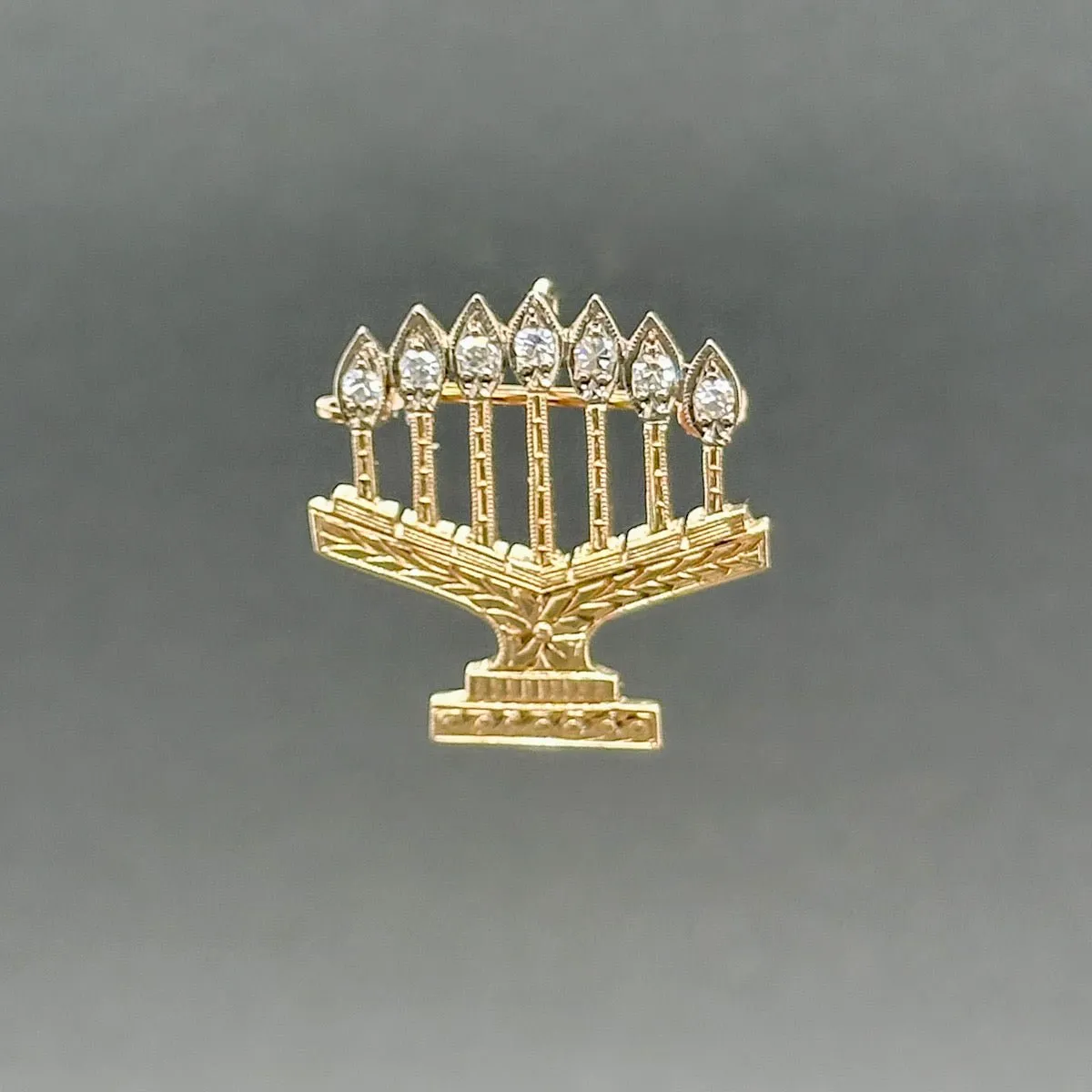 Estate 14K TT Gold 0.08ctw H-I/VS1-2 Diamond Menorah Pin/Pendant