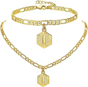 Gold Initial Pendant Necklace Anklet Bracelet 18K Gold Plated Stainless Steel Letter Anklet Bracelet Alphabet Foot Jewelry for Women Girls