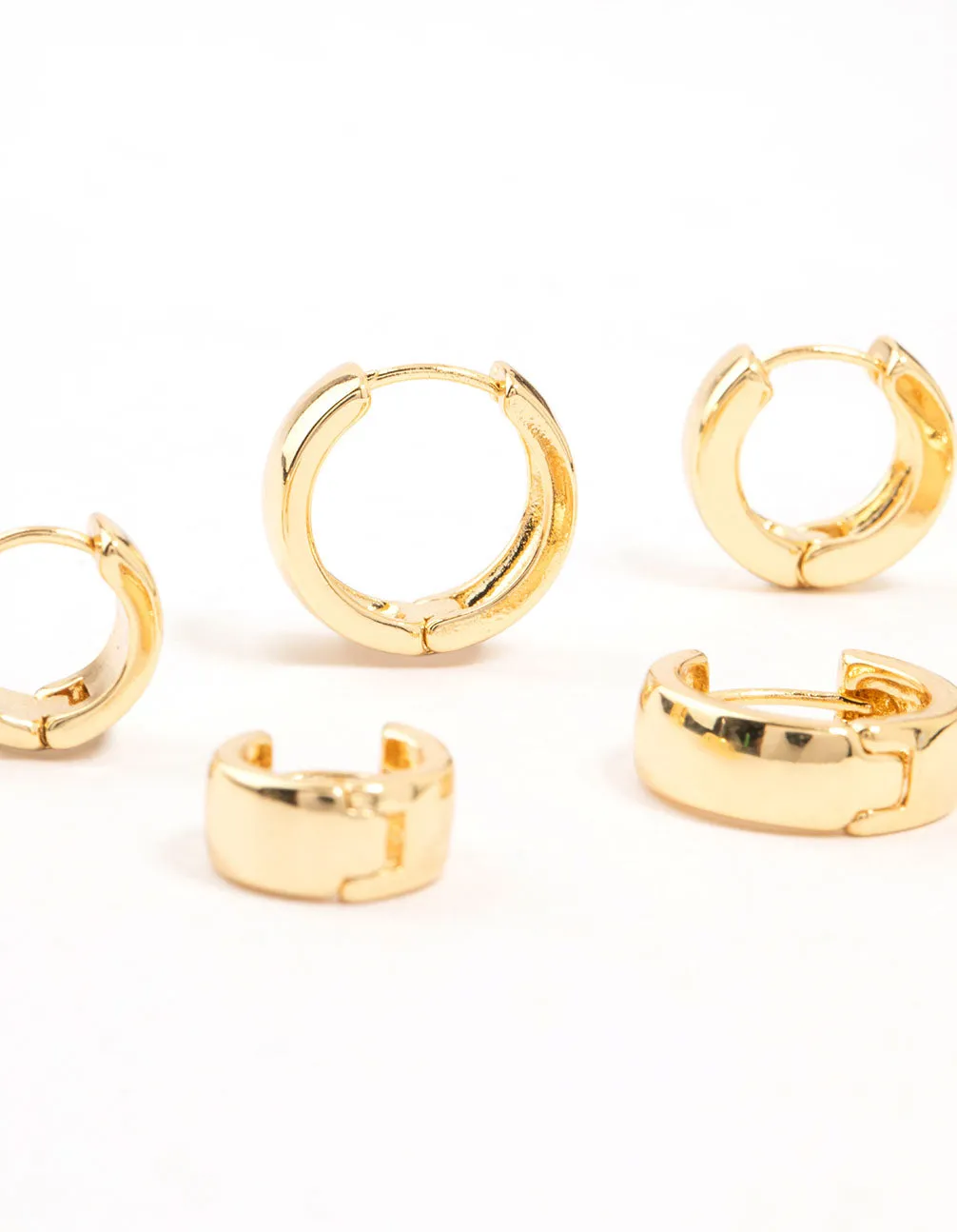 Gold Plated Thick Bold Hoop Earrings 3-Pack