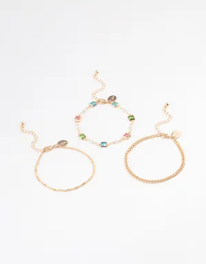 Gold Square Crystal Anklet Pack