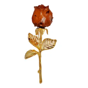 Gorgeous Real Dried Rose Bud Lapel Pin Brooch Gold Tone