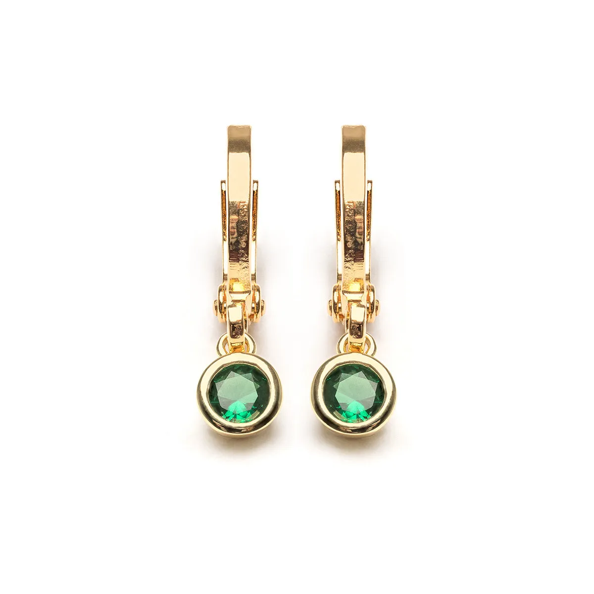 Green Crystal Drop Huggie Hoops
