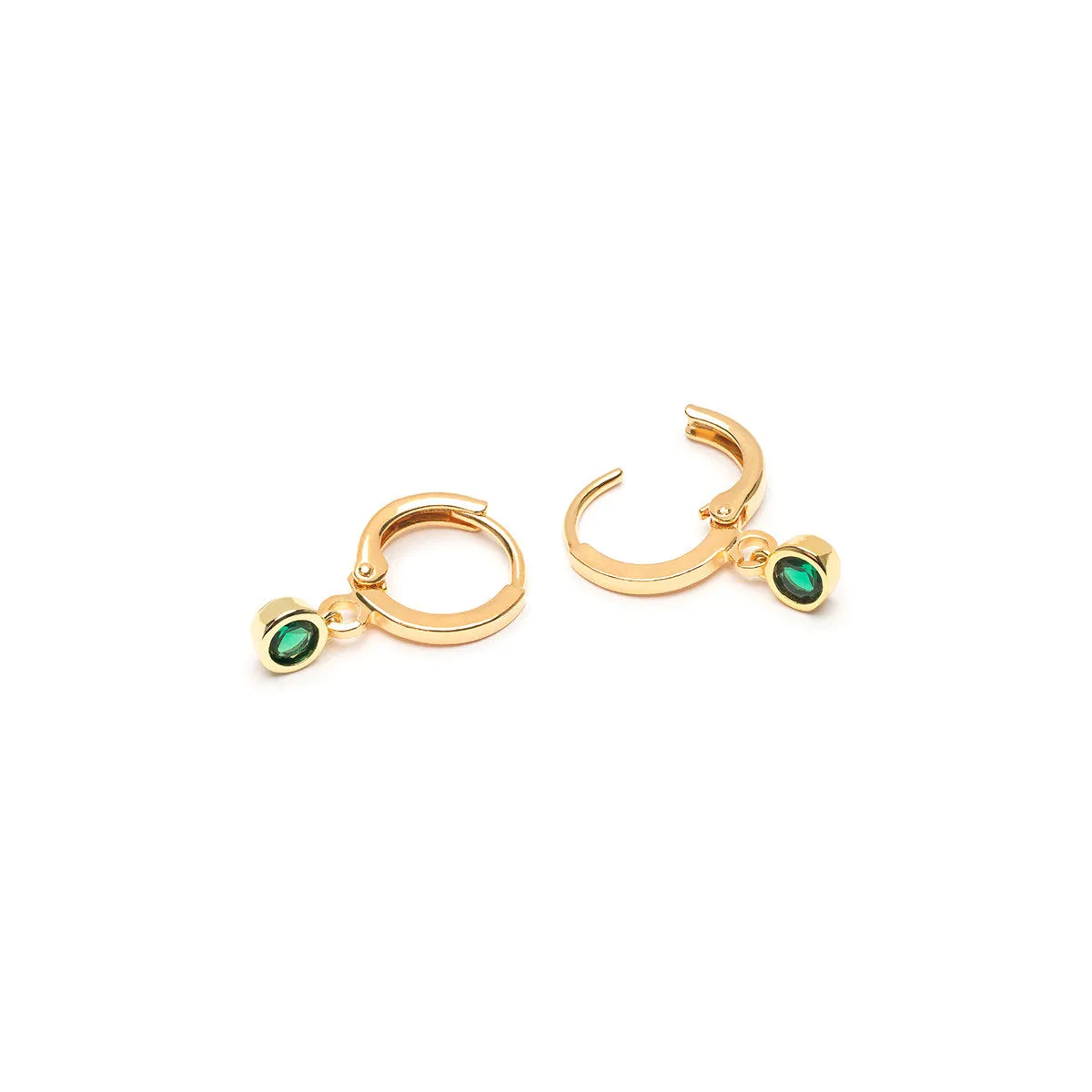 Green Crystal Drop Huggie Hoops