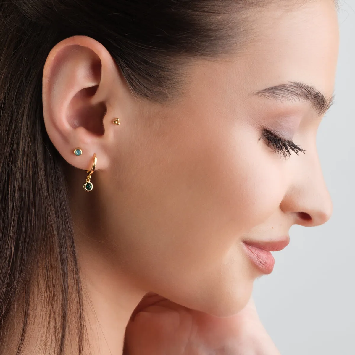 Green Crystal Drop Huggie Hoops