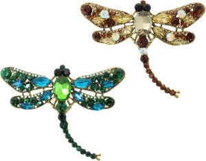Honbay 2PCS Sparkling Rhinestones Dragonfly Brooch Pins Antique Alloy Cute Animal Dragonfly Brooches Big Odonate Breastpin Lapel Pins Hat Scarf Shawl Sweater Cardigan Clips