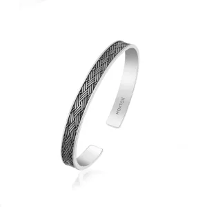 Hoxton London Men's Sterling Silver Bamboo Woven Pattern Oxidized Bangle