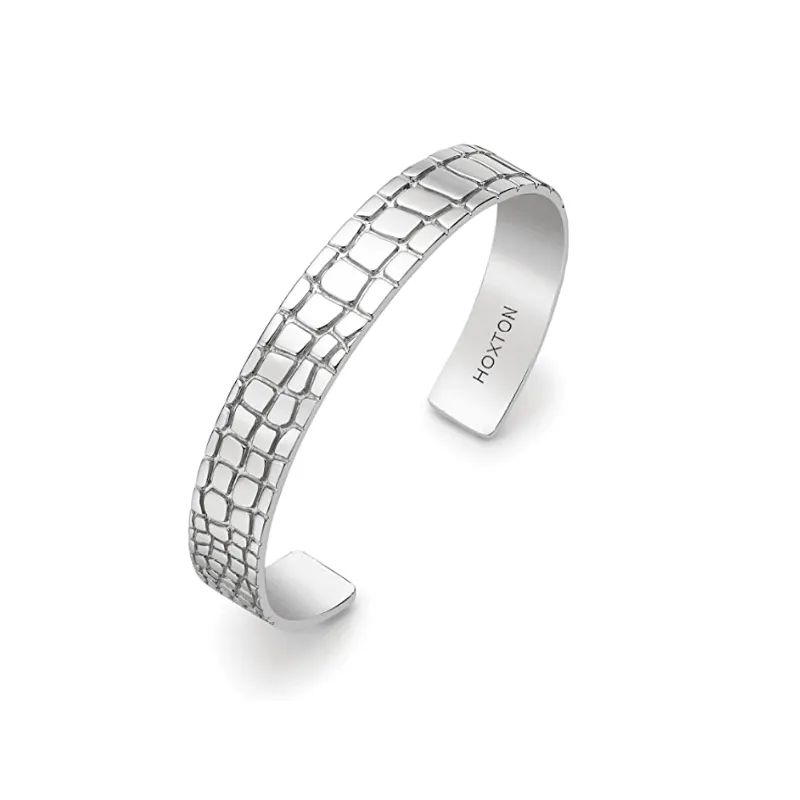 Hoxton London Sterling Silver "Wild Style"  Crocodile Patterned Bangle