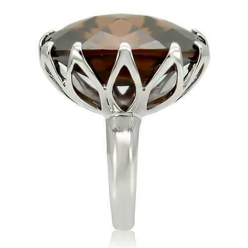 Jewellery Kingdom Cubic Zirconia Cocktail Oval Smoky Topaz Solitaire Big Ladies Ring (Brown & Silver)