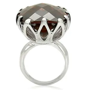 Jewellery Kingdom Cubic Zirconia Cocktail Oval Smoky Topaz Solitaire Big Ladies Ring (Brown & Silver)