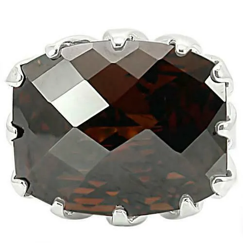 Jewellery Kingdom Cubic Zirconia Cocktail Oval Smoky Topaz Solitaire Big Ladies Ring (Brown & Silver)