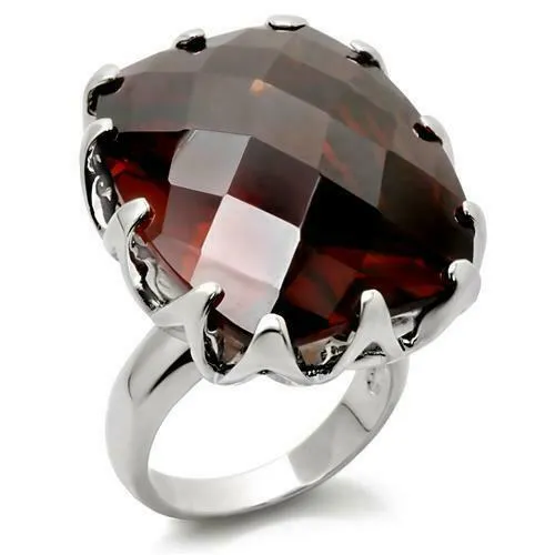 Jewellery Kingdom Cubic Zirconia Cocktail Oval Smoky Topaz Solitaire Big Ladies Ring (Brown & Silver)