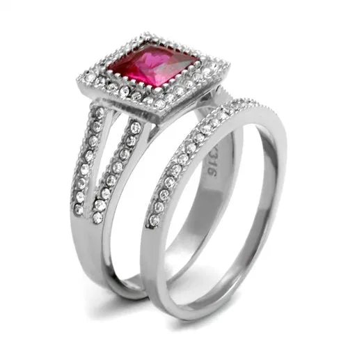 Jewellery Kingdom Ladies Ruby Princess Wedding Band 3carat Stainless Steel Ring Set