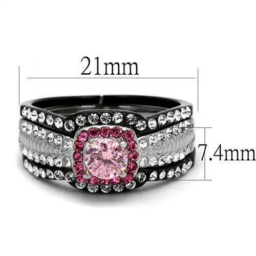 Jewellery Kingdom Pink Sapphire Black Stainless Steel Cubic Zirconia Wedding Engagement Ladies Ring Set