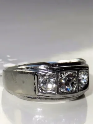 Jewellery Kingdom Stainless Stone Three Stone Cubic Zirconia Pinky Signet Mens Ring (Silver)