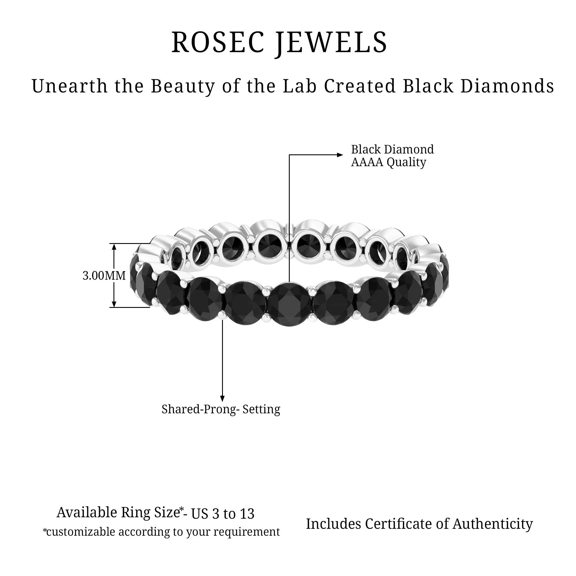Lab Grown Black Diamond Classic Eternity Ring