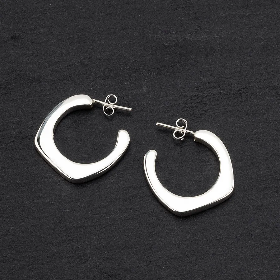 Large Sterling Silver Asymmetric Hoop Earrings