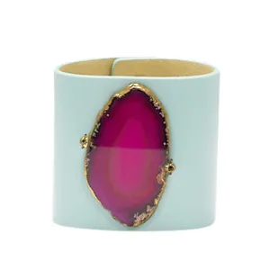 LOVED CUFF - MOONSTONE WHITE LEATHER WITH PINK AGATE  M.1.02.005.1080