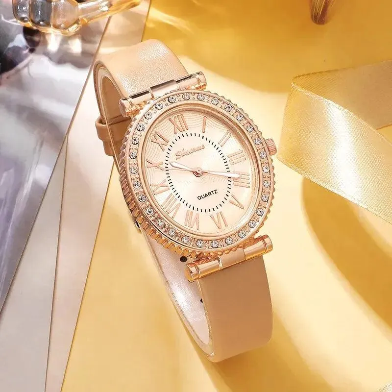 Luxury Women's Quartz Watch Set: Elegant Analog Timepiece with Bracelets - Fashion Sophistication