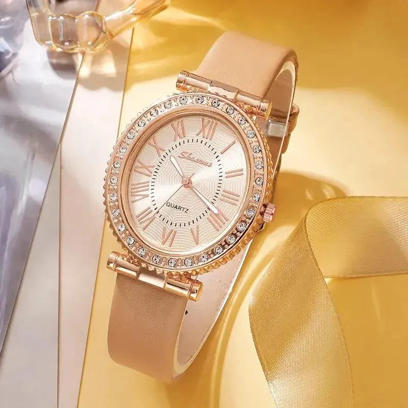 Luxury Women's Quartz Watch Set: Elegant Analog Timepiece with Bracelets - Fashion Sophistication