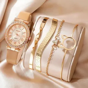 Luxury Women's Quartz Watch Set: Elegant Analog Timepiece with Bracelets - Fashion Sophistication