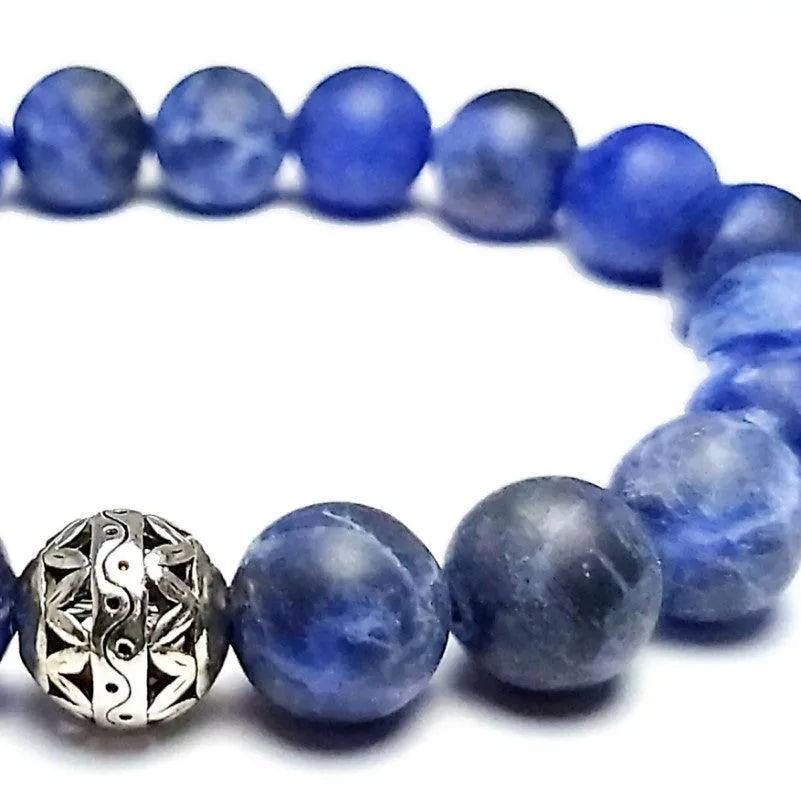 Matte Sodalite and Antique Silver Bead Bracelet