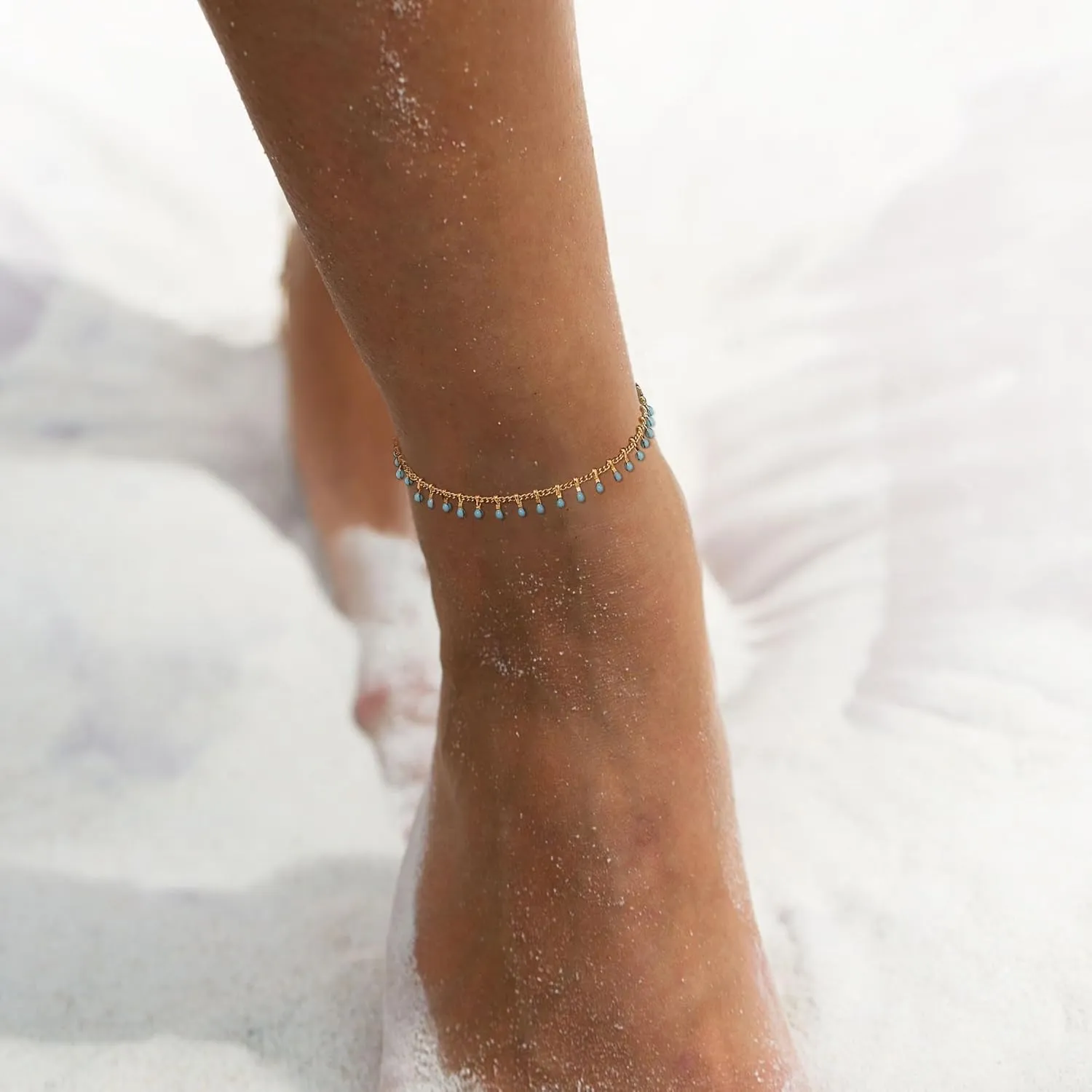 MTMY Gold Plated Anklets for Women - 14K Gold, Green Rose Colorful Cubic Zirconia Tassel Foot Chain Dainty Cute Adjustable Summer Beach Boho Anklets