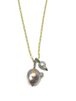 Nathan & Moe Gold Filled Double Pearl with Diamond Bales Chain Necklace