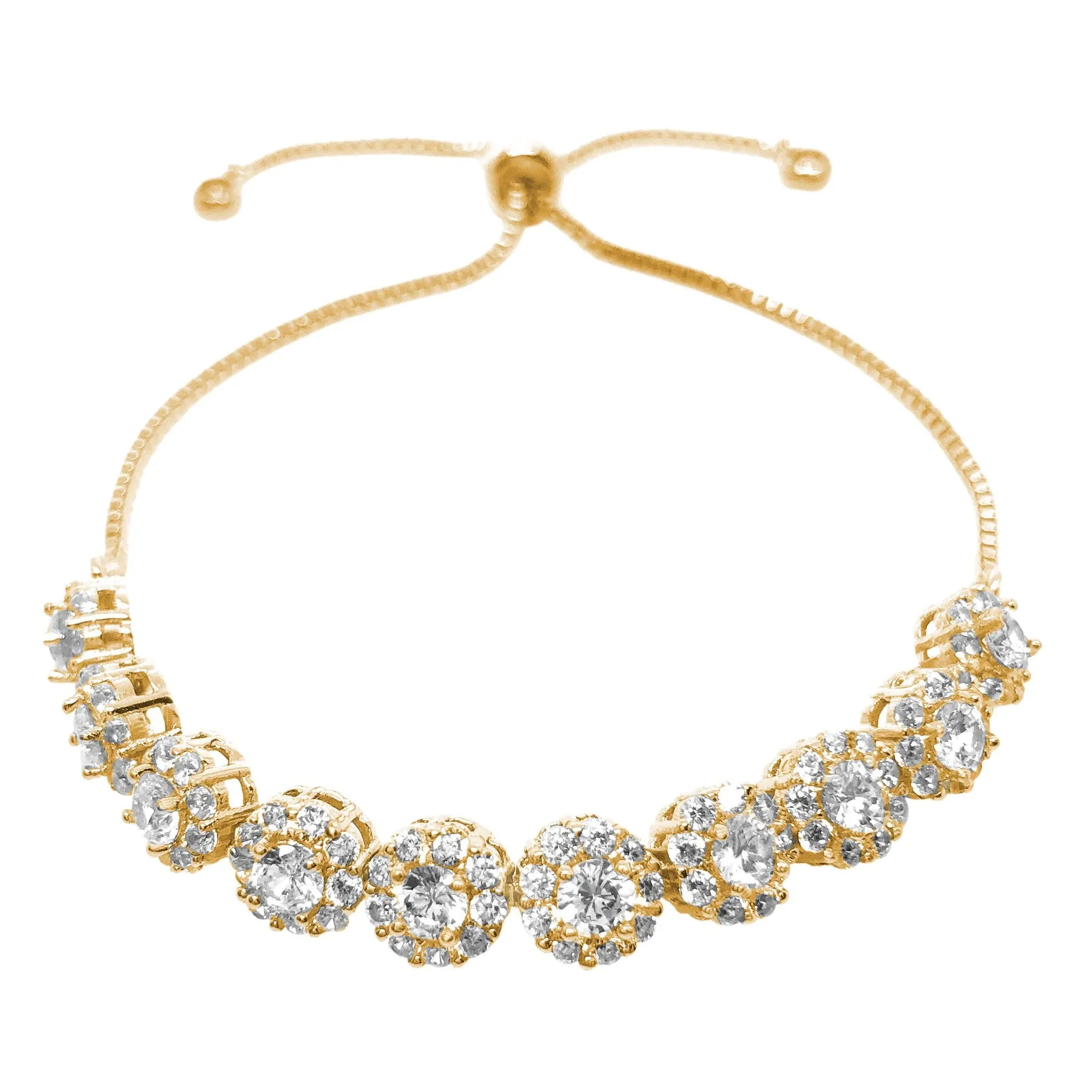 NEW ARRIVAL - Bridal and wedding bracelet - Nina halo round crystal adjustable - Exclusive at Kezani