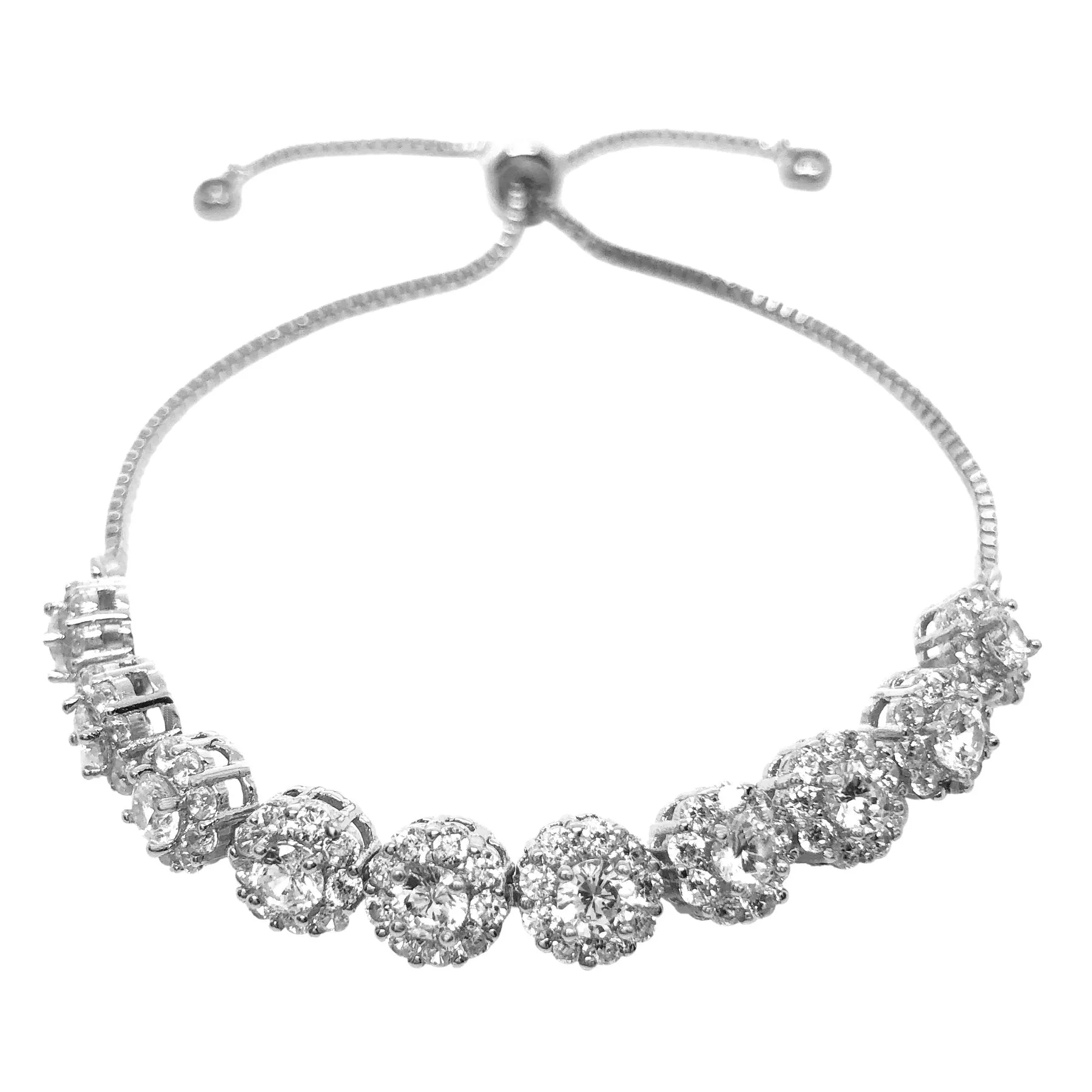 NEW ARRIVAL - Bridal and wedding bracelet - Nina halo round crystal adjustable - Exclusive at Kezani