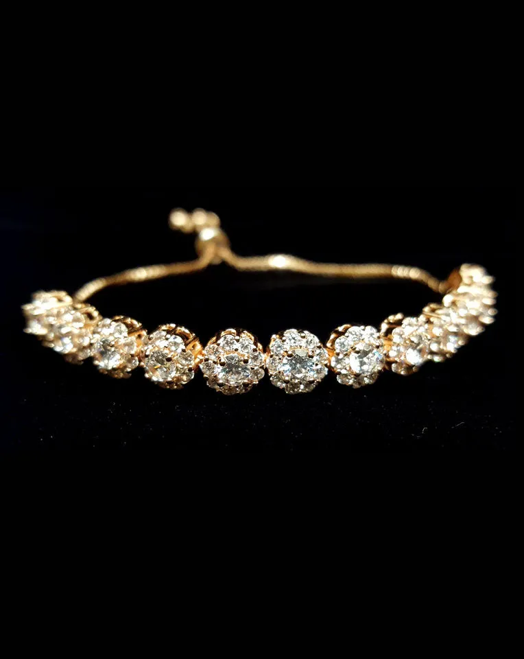 NEW ARRIVAL - Bridal and wedding bracelet - Nina halo round crystal adjustable - Exclusive at Kezani