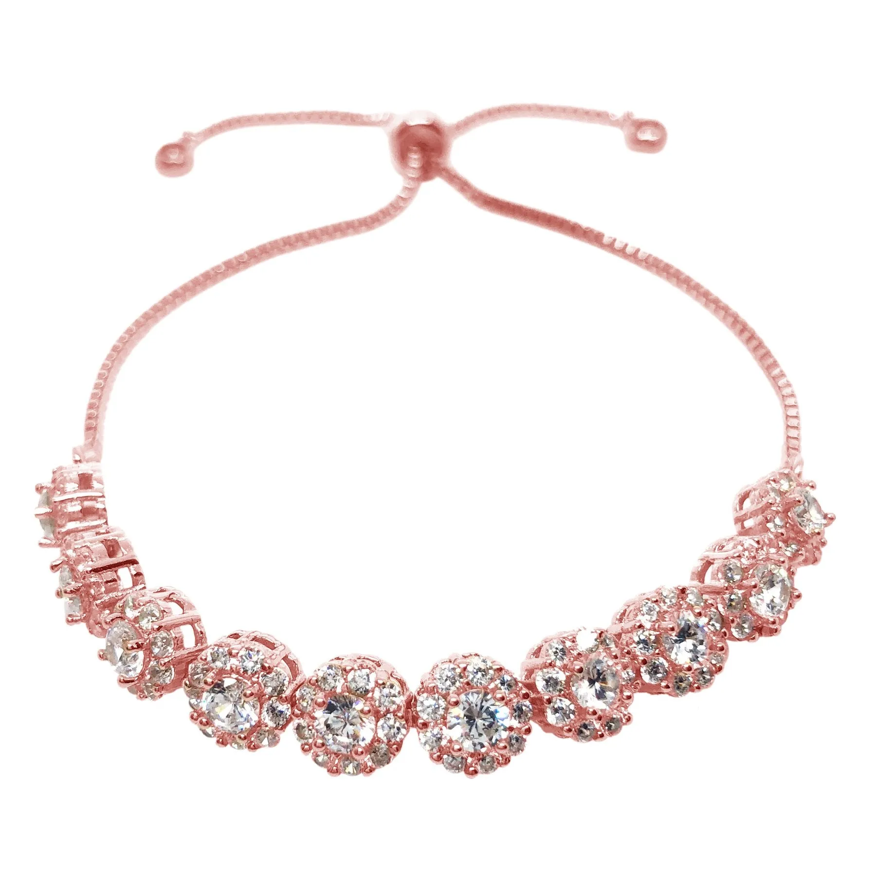 NEW ARRIVAL - Bridal and wedding bracelet - Nina halo round crystal adjustable - Exclusive at Kezani