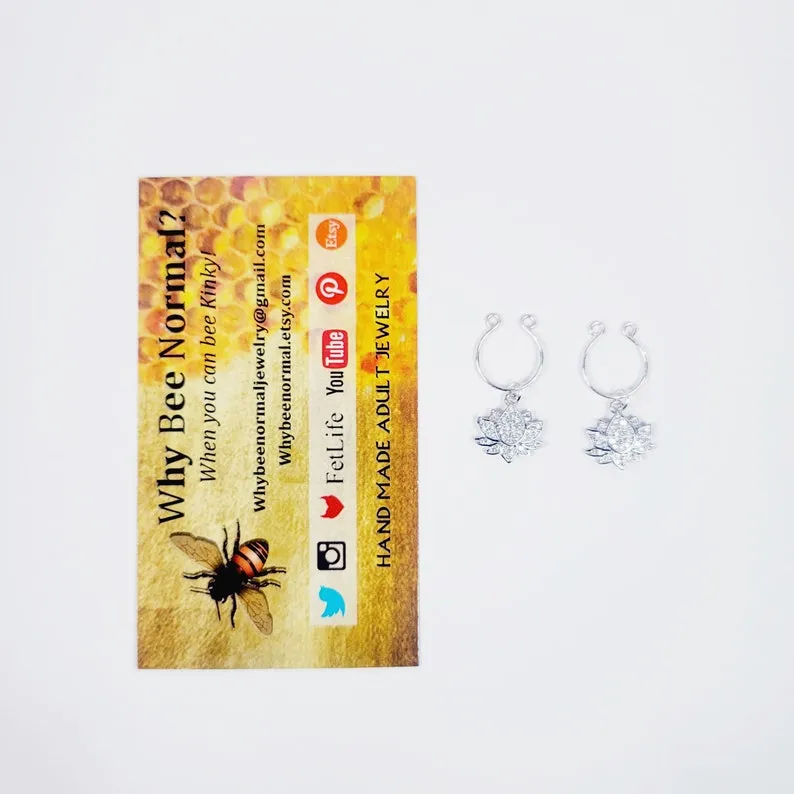 Nipple Rings with Sparkling Platinum Lotus Flowers