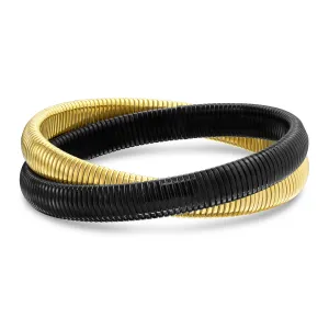 Omega Snake Cobra Wide Bangle Bracelet Set, Two Tone Twisted Bands, Gold Black Gunmetal