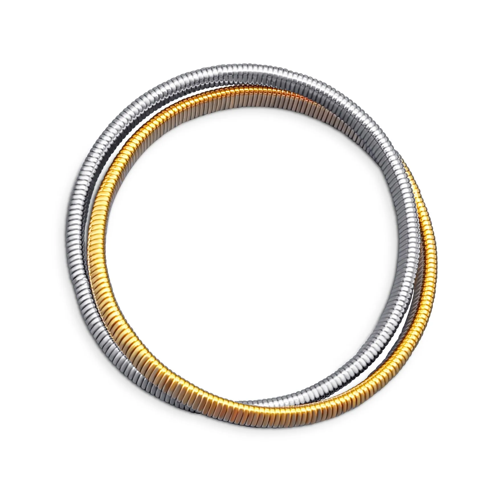 Omega Snake Cobra Wide Bangle Bracelet Set, Two Tone Twisted Bands, Gold Black Gunmetal