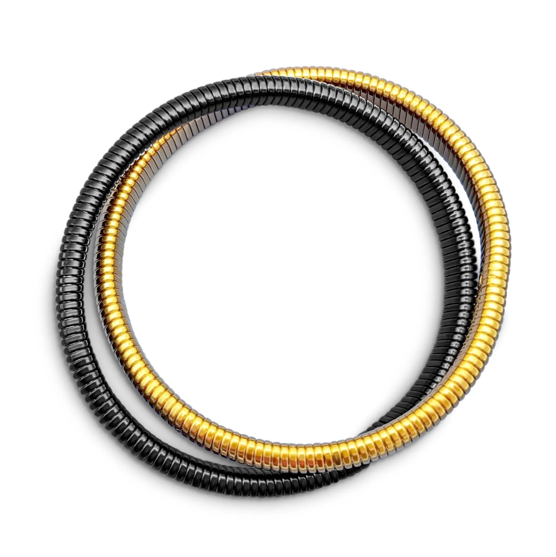 Omega Snake Cobra Wide Bangle Bracelet Set, Two Tone Twisted Bands, Gold Black Gunmetal