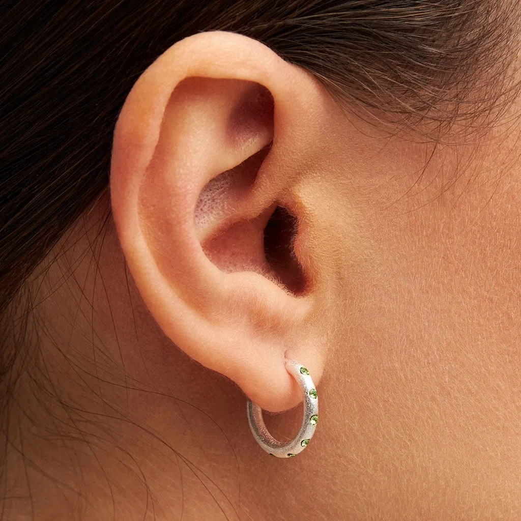 OMG Hoops Small pair silver plated - Crystal Green