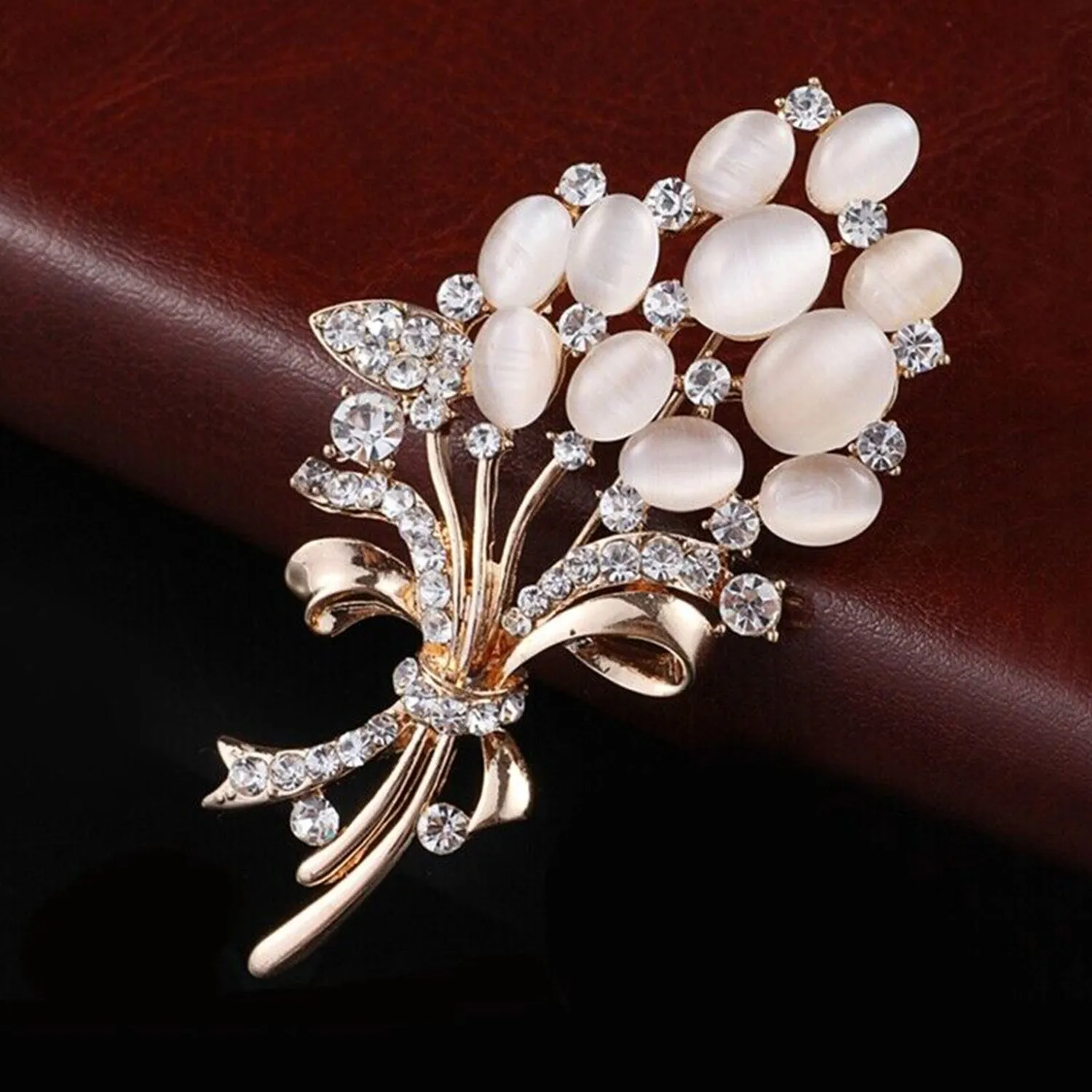Opal Wheat Flower Bouquet Brooch / Saree Pin Dress Scarf