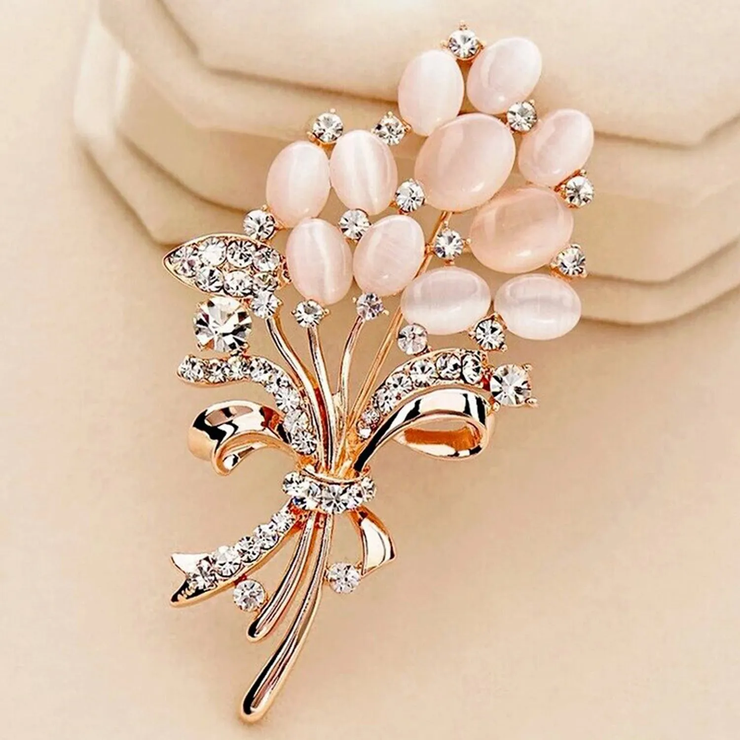 Opal Wheat Flower Bouquet Brooch / Saree Pin Dress Scarf