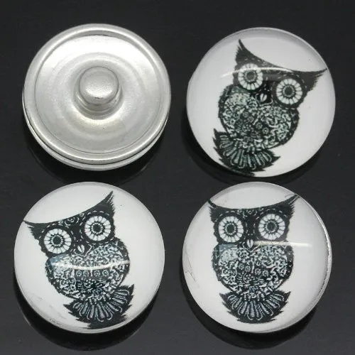 Owl Design Glass Chunk Charm Button Fits Chunk Bracelet 18mm for Noosa Style Chunk Leather Bracelet
