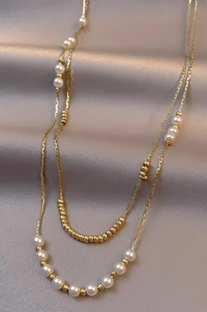 Pearl and Gold Bead Layered Necklace