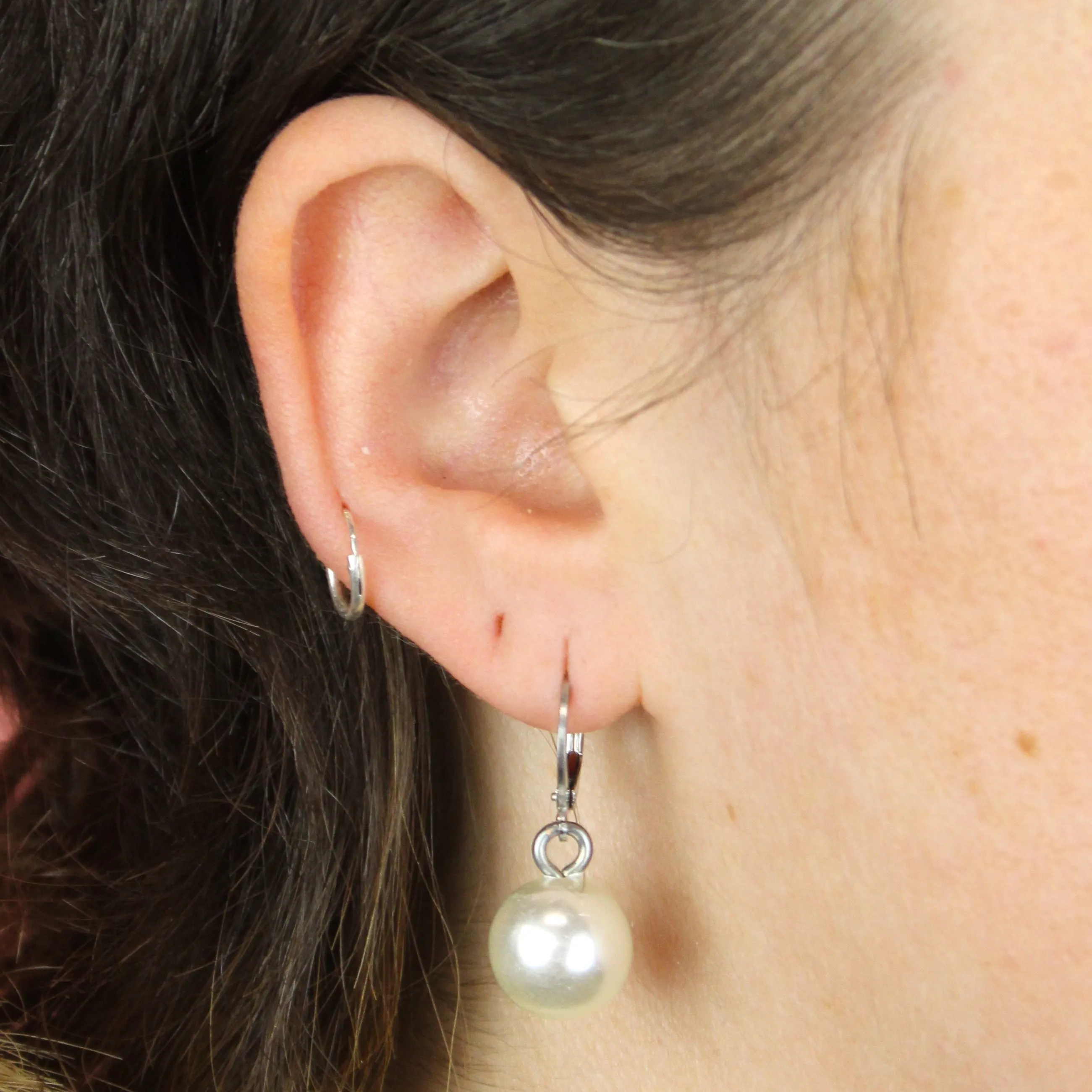 Pearl Huggie Hoops