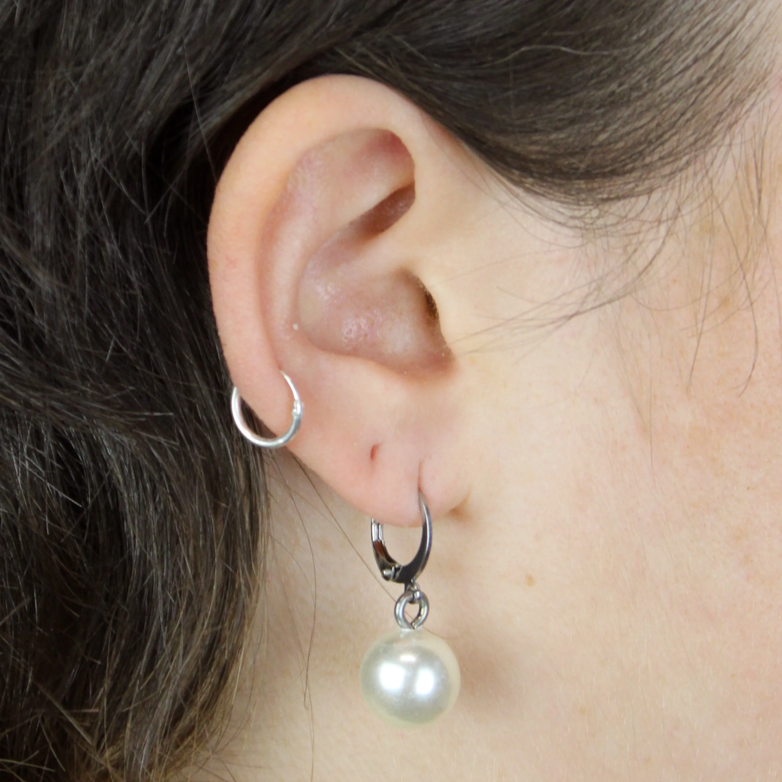 Pearl Huggie Hoops