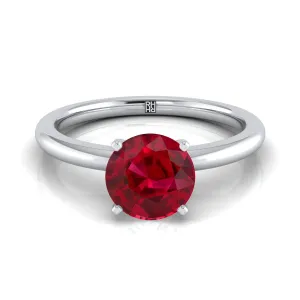 Platinum Round Brilliant Ruby Round Comfort Fit Claw Prong Solitaire Engagement Ring