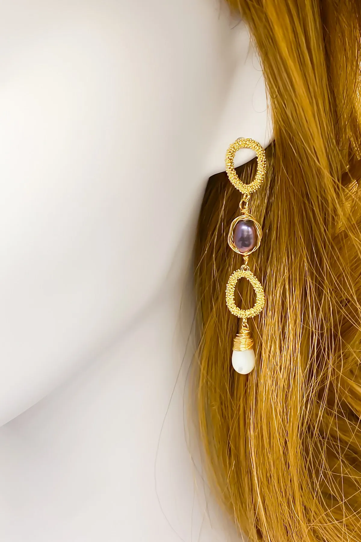 Priscille Gold Pearl Drop Earrings