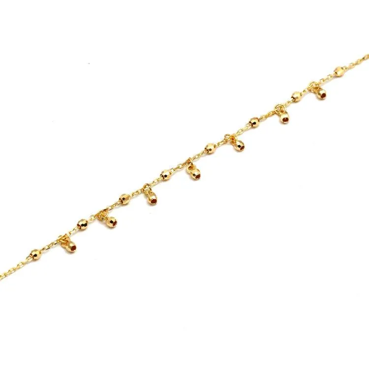 Real Gold Bead Balls Dangler Anklet, Adjustable Size - Model 6265 A1336