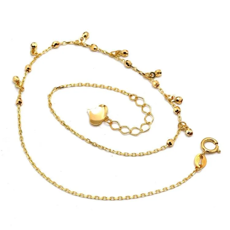 Real Gold Bead Balls Dangler Anklet, Adjustable Size - Model 6265 A1336