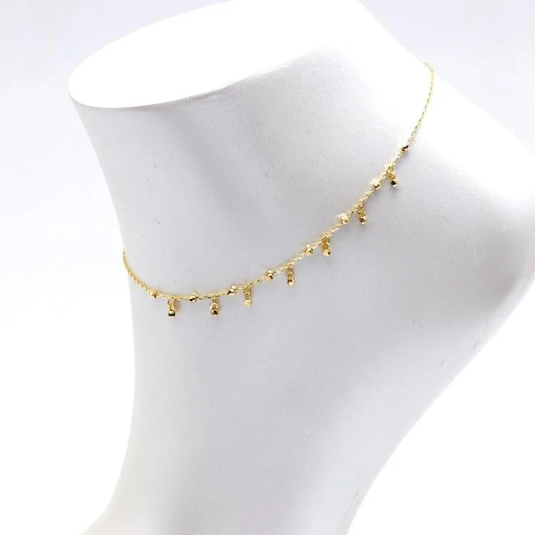Real Gold Bead Balls Dangler Anklet, Adjustable Size - Model 6265 A1336